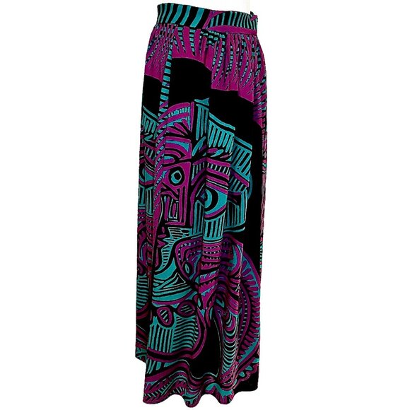 Vintage ‘Agatha Brown’ Italian Wool Vibrant Tribal Print Maxi Skirt Size 4 - Picture 3 of 11